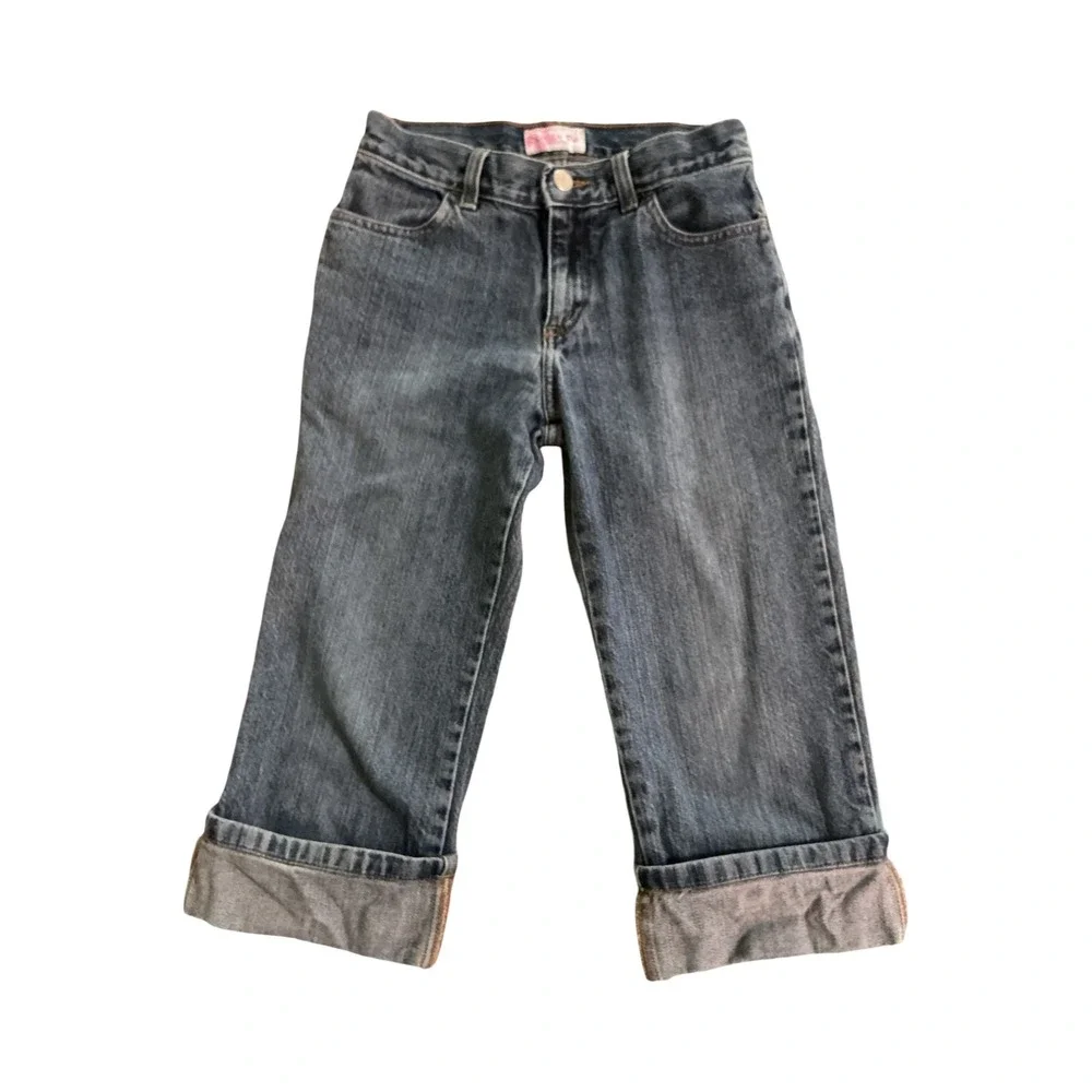 Santa Fe Jeanswear Girls Blue Denim Capri Pants Size 10 Wide Cuff Medium Wash